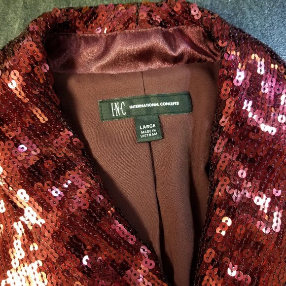 Gorgeous Crimson Red Sequin Cocktail Blazer by INC International Concepts Large - Picture 8 of 8